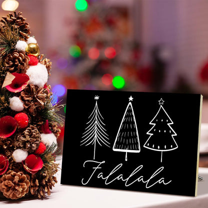Falalala Merry Christmas Signs for Wall Decorations, Tree Wood Tabletop Decor for Table, Desk, Mantle, Shelf - Wall Art for Party Kitchen Decor - JK0386