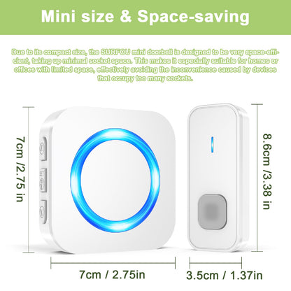 Doorbell Waterproof Wireless Doorbell Easy Install at 1,300ft Long Range Loud Enough with 55 Chimes 5 Volume Levels LED Flash Door Bell for Home Classroom Apartment,2 Push Buttons 3 Receivers,White