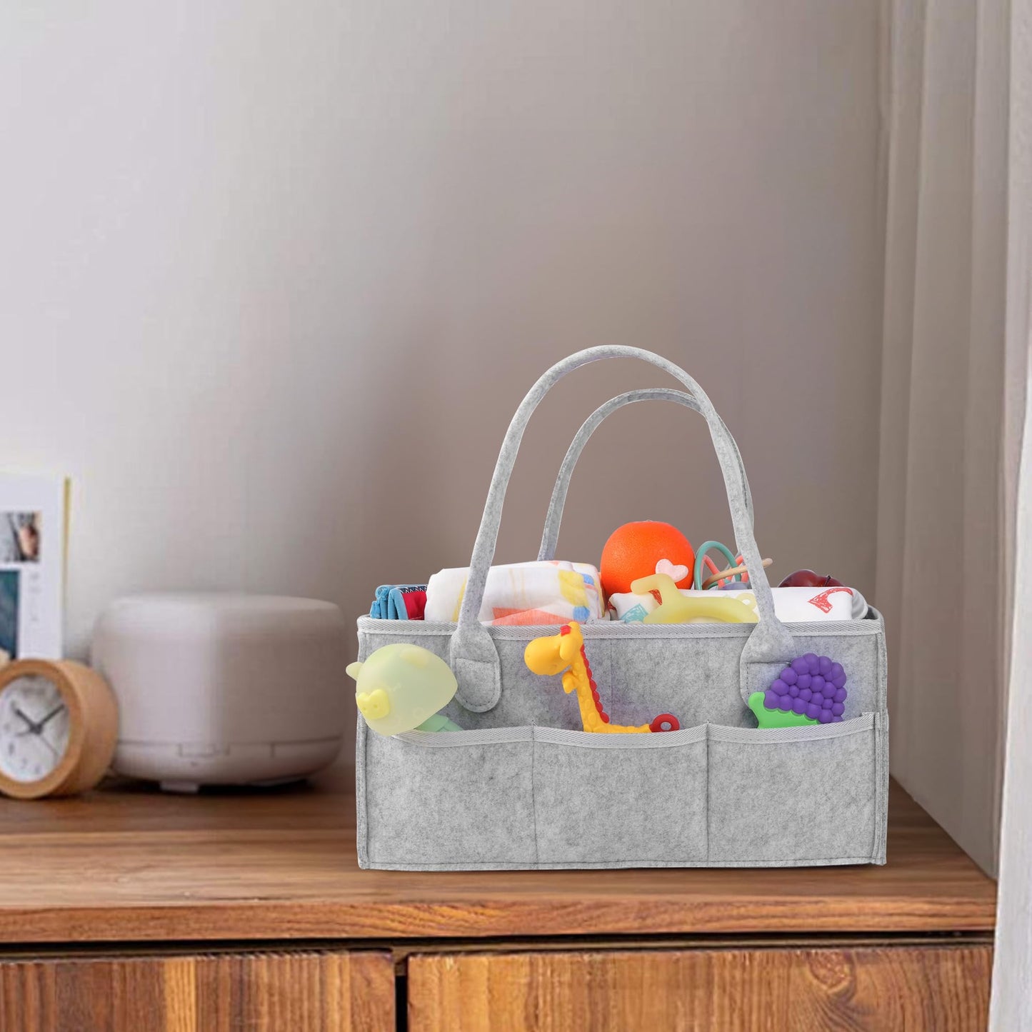 PHILORN Diaper Caddy Organizer, Baby Diaper Caddy with Dividers, Car Diaper Caddy, Diaper Caddy for Changing Table,Felt Diaper Caddy Organizer with Handle, Baby Shower Gifts, Gray