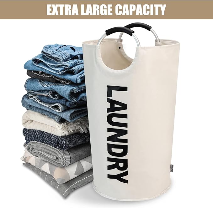 DOKEHOM 90L Large Laundry Basket, Collapsible Laundry Bag, Freestanding Tall