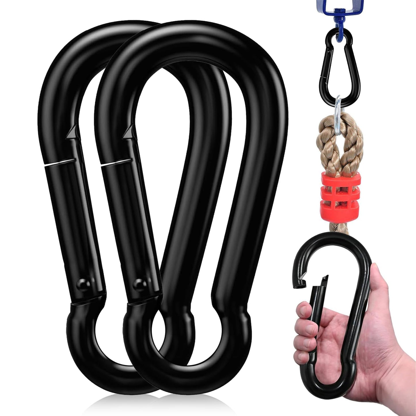 Locking Carabiner Clip 2 Pack, Heavy Duty 500lbs Capacity, Carbon Steel Quick Link Clip for Climbing, Camping, Hiking Equipment