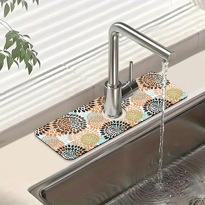 Vintage Flowers Kitchen Sink Splash Guard Faucet Mat Abstract Floral Super