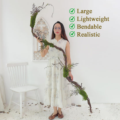 1Pcs 78.9inch Large Bendable Artificial Tree Branches Moss Sturdy Hanging Plants Leaves Grape Vines Thick Tree Trunk Twigs Greenery Stems Cherry Blossom Garland for Halloween Outdoor Forest Decor