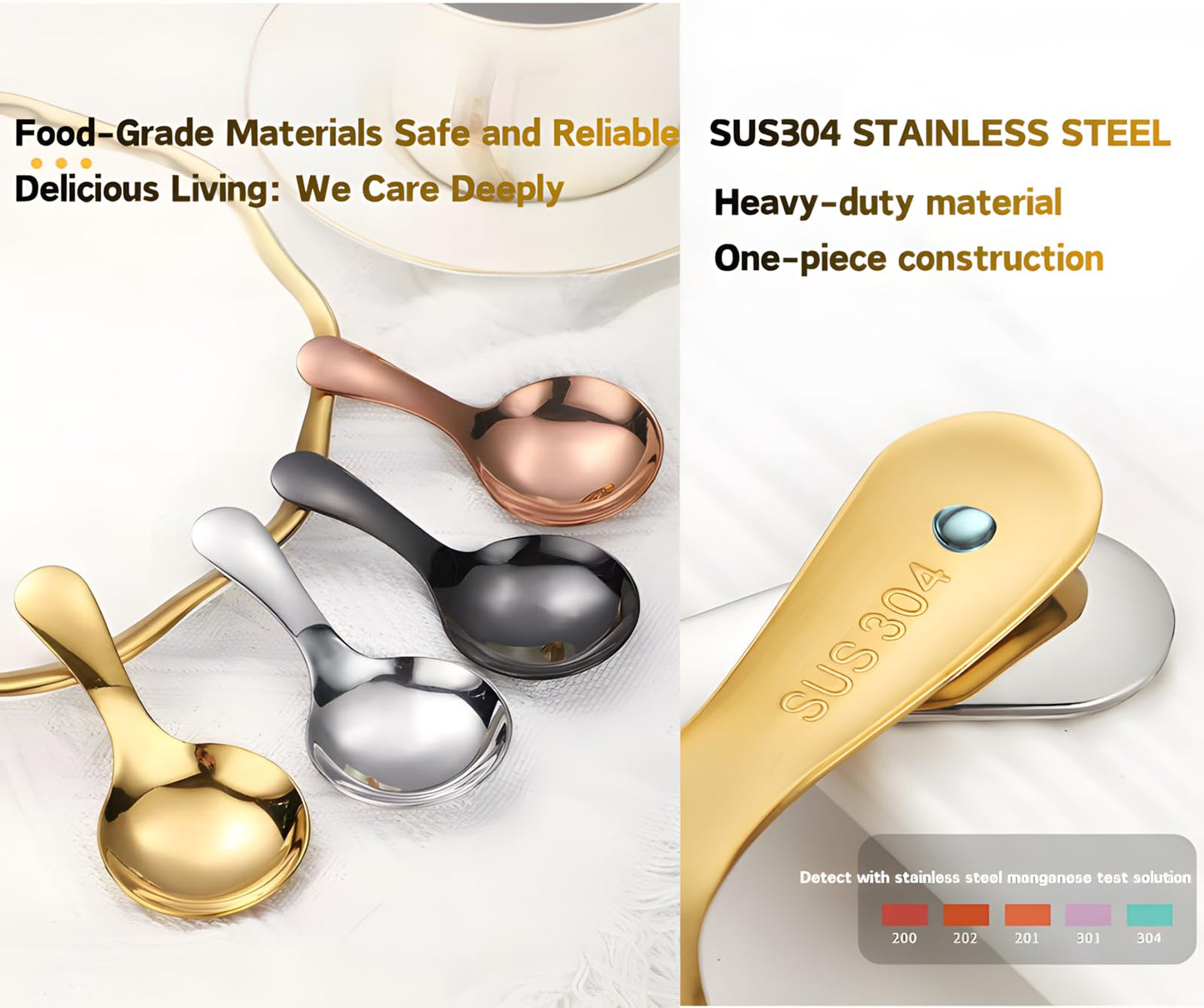 5PCS Short Handle Spoon, Stainless Steel Mini Spoons Thickened Small Round Spoon For Salt Condiments Dessert Tea Coffee (Silver)