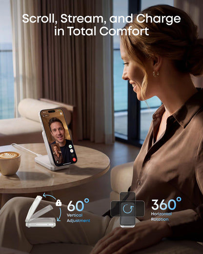 Anker Prime Foldable MagSafe Charger, 25W Qi2.2-Certified Palm-Sized Travel-Ready 3-in-1 Charging Station, AirCool Wireless Charger, for iPhone 17, Apple Watch, AirPods (Non-Battery, with Adapter)