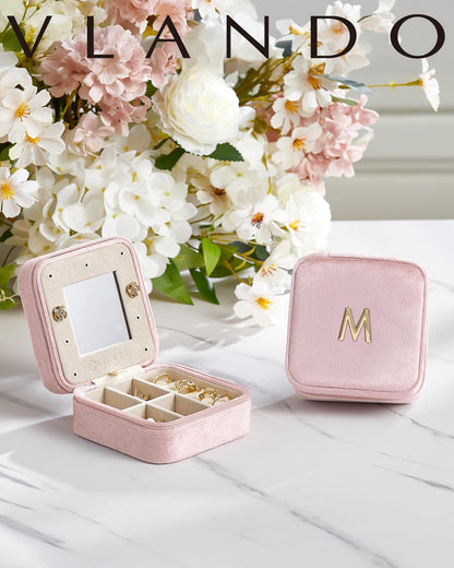VLANDO Holidays Gifts, Travel Jewelry Organizer, Necklace Organizer Earrings Ring Organizer, Travel Wedding Gifts for Women Travel Essentials - Letter S, Pink