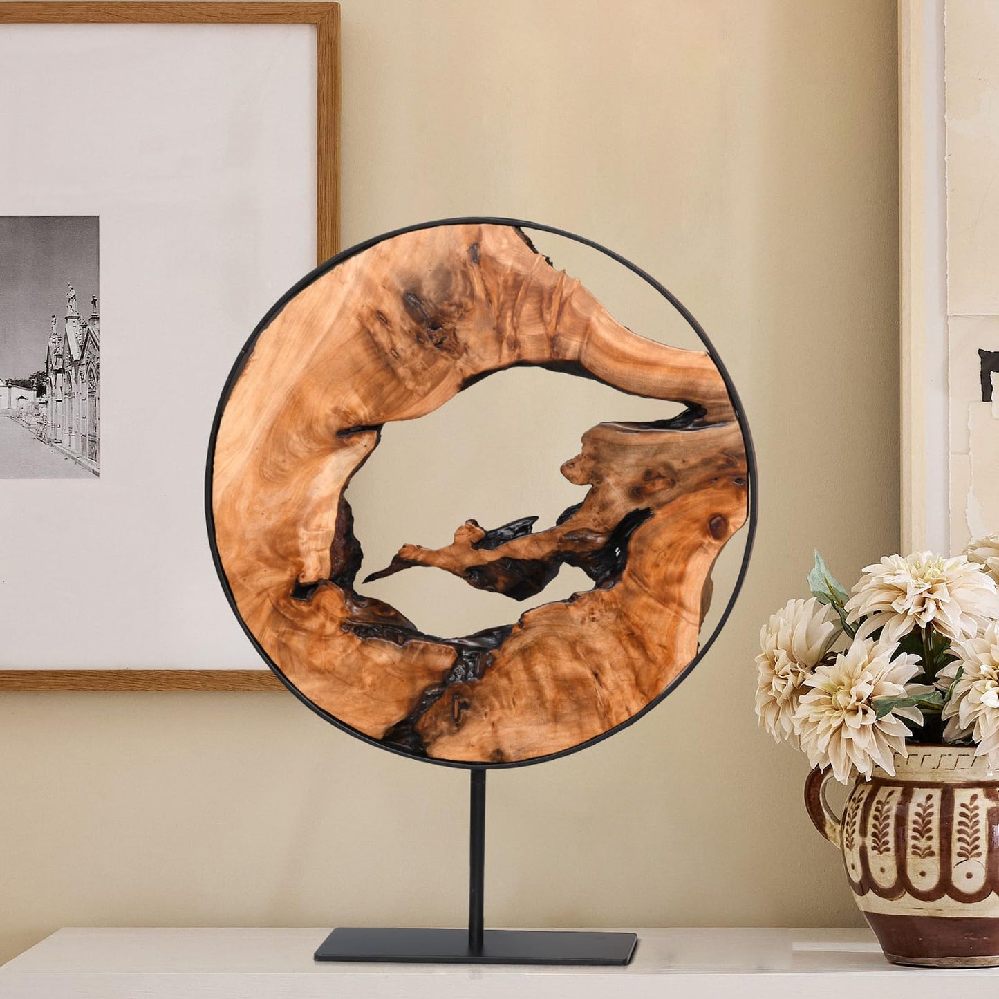 WELLAND Cedar Wood Sculpture, Natural Tabletop Decor Accent