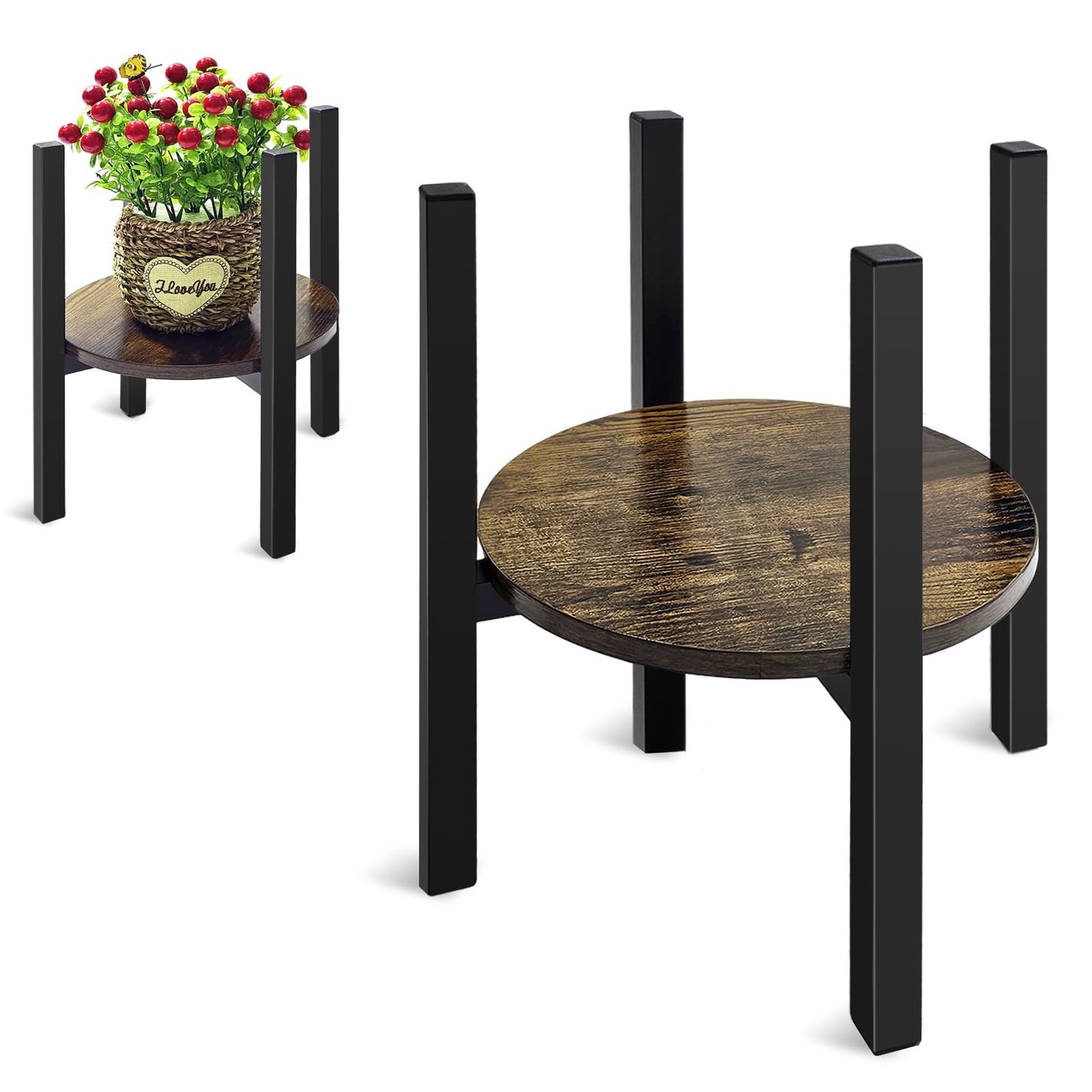 Uniqcovosa Adjustable Plant Stand, Mid Century Modern Indoor Plants Stands - Fits 8 to 13 Inches Pots - Stable Wood Single Small Plant Stool for Living Room