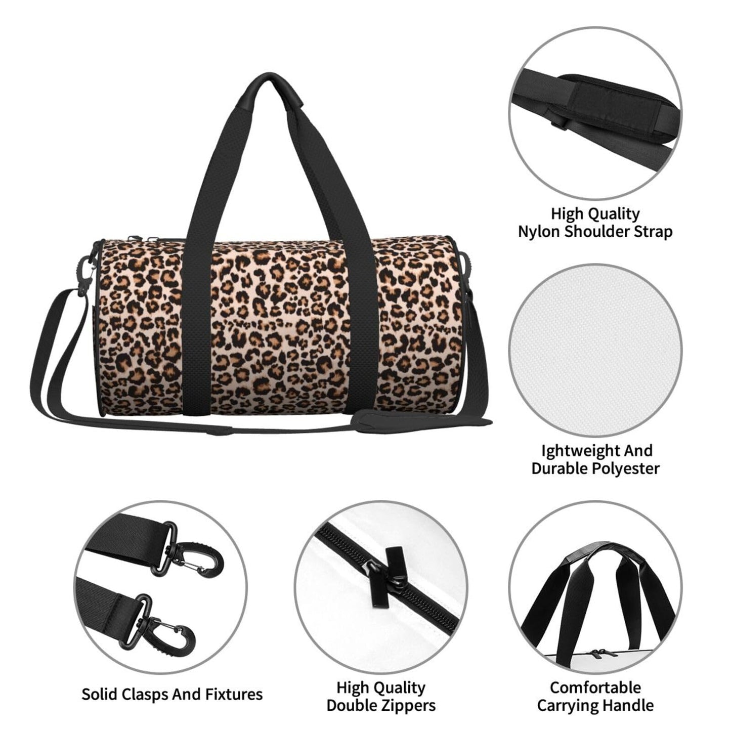 Gbuzozie Leopard Cheetah Print Gym Duffle Bag Foldable Lightweight Carry On Weekender Travel Duffel Bags Sport Bags For Fitness Yoga Beach Swim Men Women