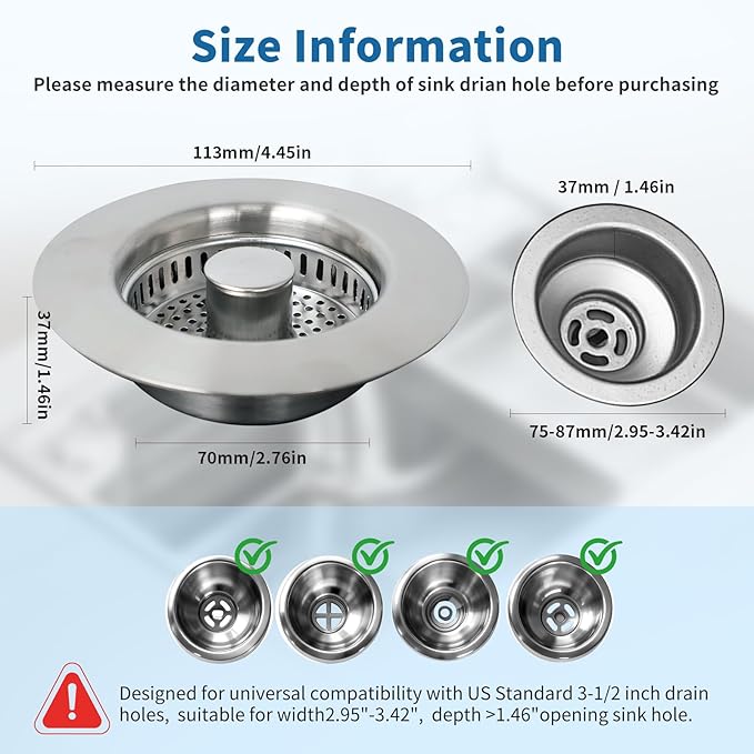 The Ultimate Kitchen Sink Solution: 3-in-1 Drain Strainer & Stopper. 304