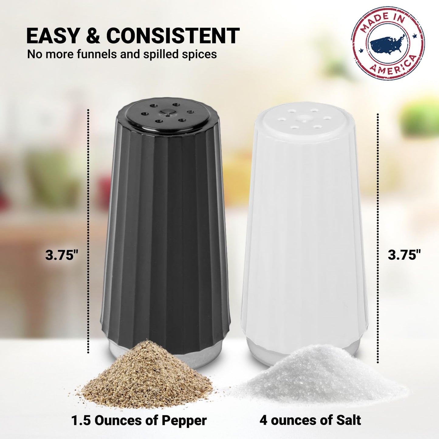 Disposable Salt and Pepper Shakers by Global Basics (24)- Plastic Shaker Sets for Parties, Restaurants, Picnics, Cookouts - Prefilled Salt and Pepper Shakers with 4oz. Salt, 1.5oz. Pepper - 24-Pack