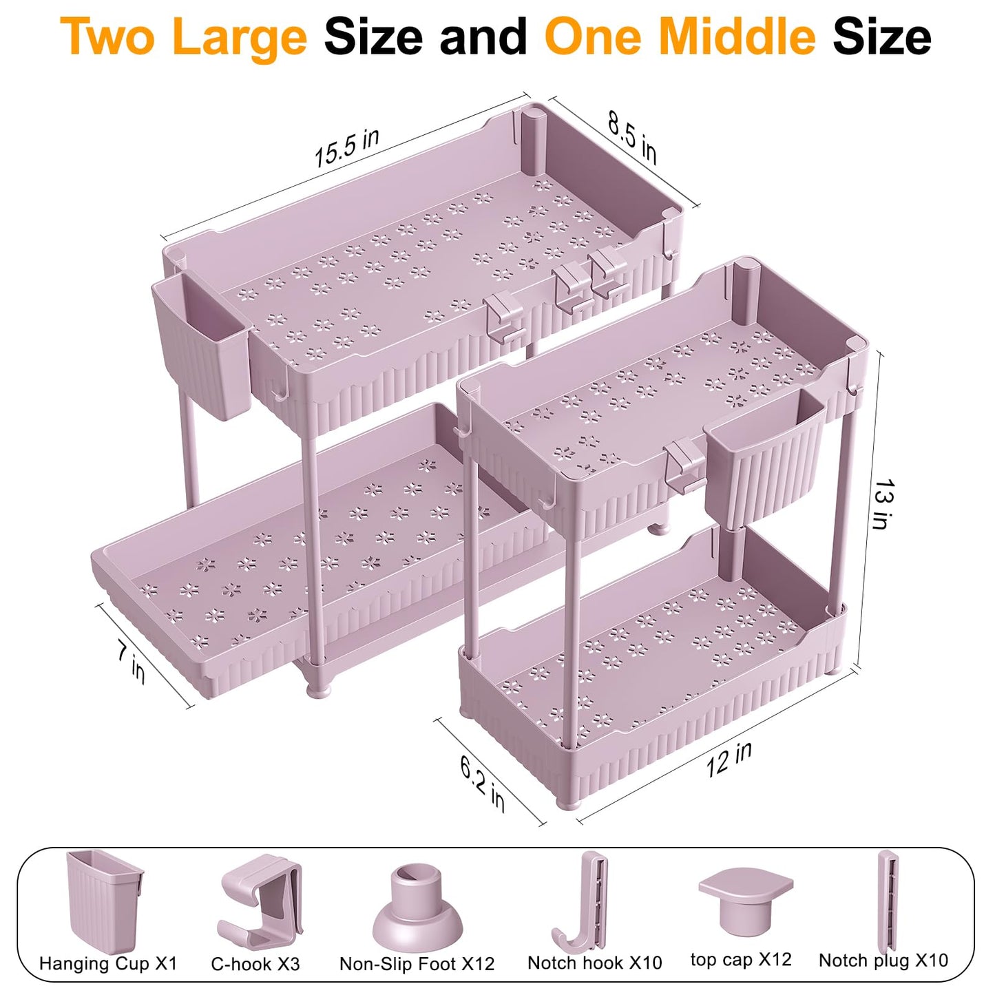 3 Pack Under Sink Organizers, 2-Tier Multi-Use Kitchen and Bathroom Organizers and Storage with Sliding Drawers，Bathroom Cabinet Organizer (Black, 12.8 Inch)