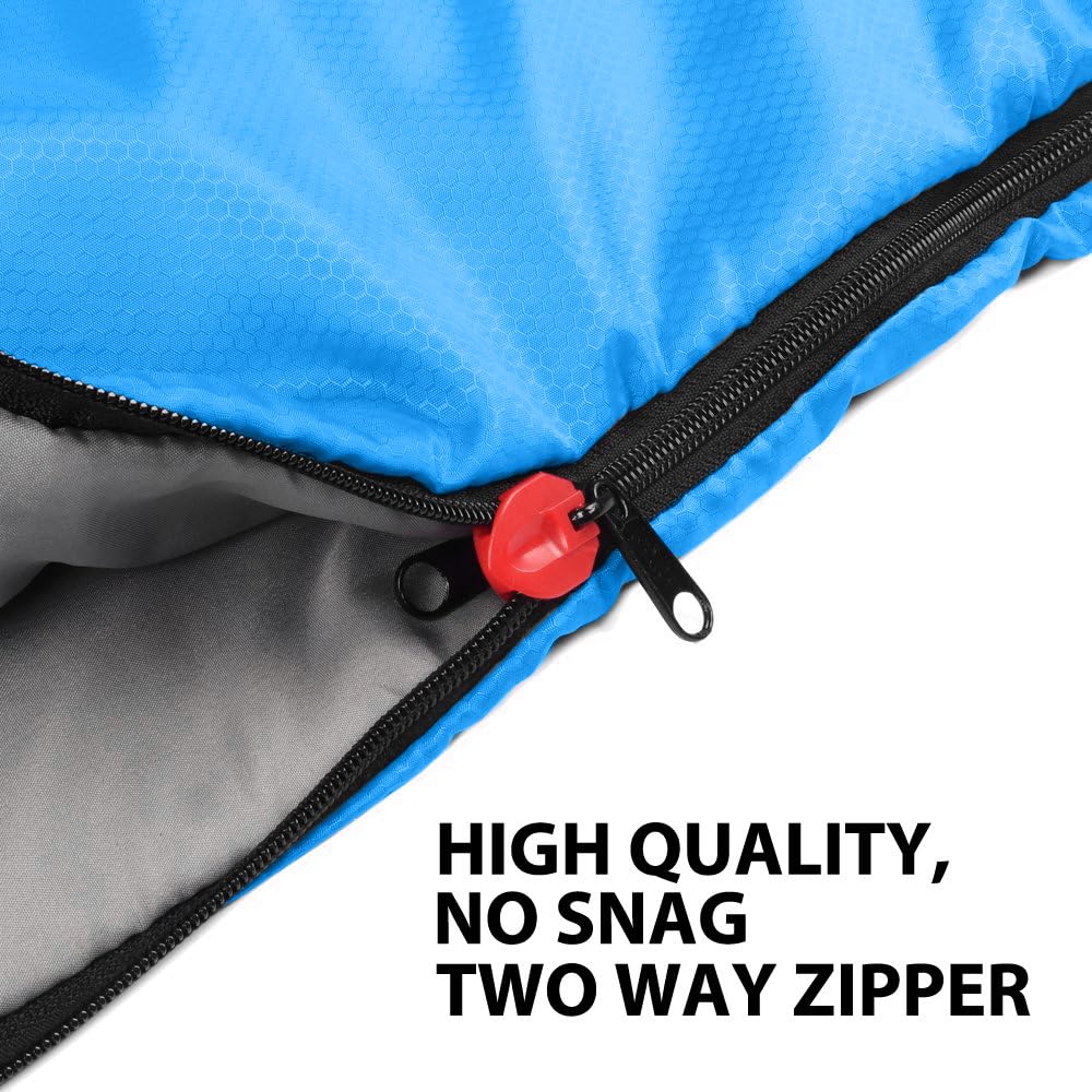 Gold Armour Sleeping Bags for Adults Kids Boys Girls Backpacking Hiking Camping, Cold Warm Weather 4 Seasons, Indoor Outdoor Use, Lightweight & Waterproof, Right Zipper (Blue/Gray)