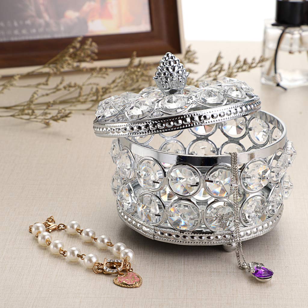 Hipiwe Crystal Mirrored Jewelry Box Jewelry Trinket Organizer Box Home Decor Ring Earrings Necklace Storage Holder Keepsake Box