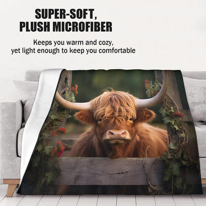 PAOABIU Highland Cattle Blankets, Farmhouse Cow Throw Blanket for Couch Bed Sofa, Brown Cow Blankets and Throws - Super Soft Cozy Plush Flannel Blanket Gifts & Decor, 66x90