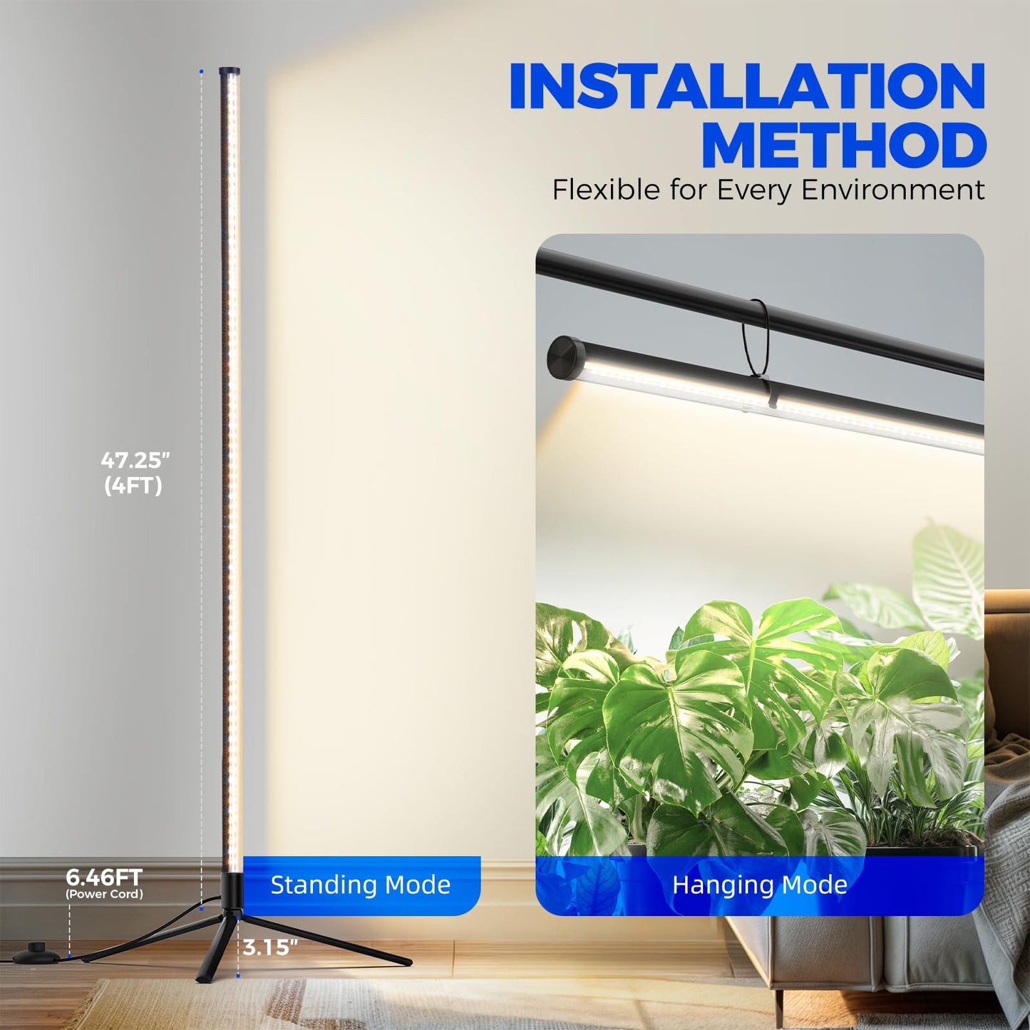 Barrina Grow Lights for Indoor Plants with Stand, 42W 169 LEDs Full Spectrum Wide Illumination Area, T10 Vertical Standing Plant Grow Light, 4FT Height with On/Off Switch and Tripod Floor Stand