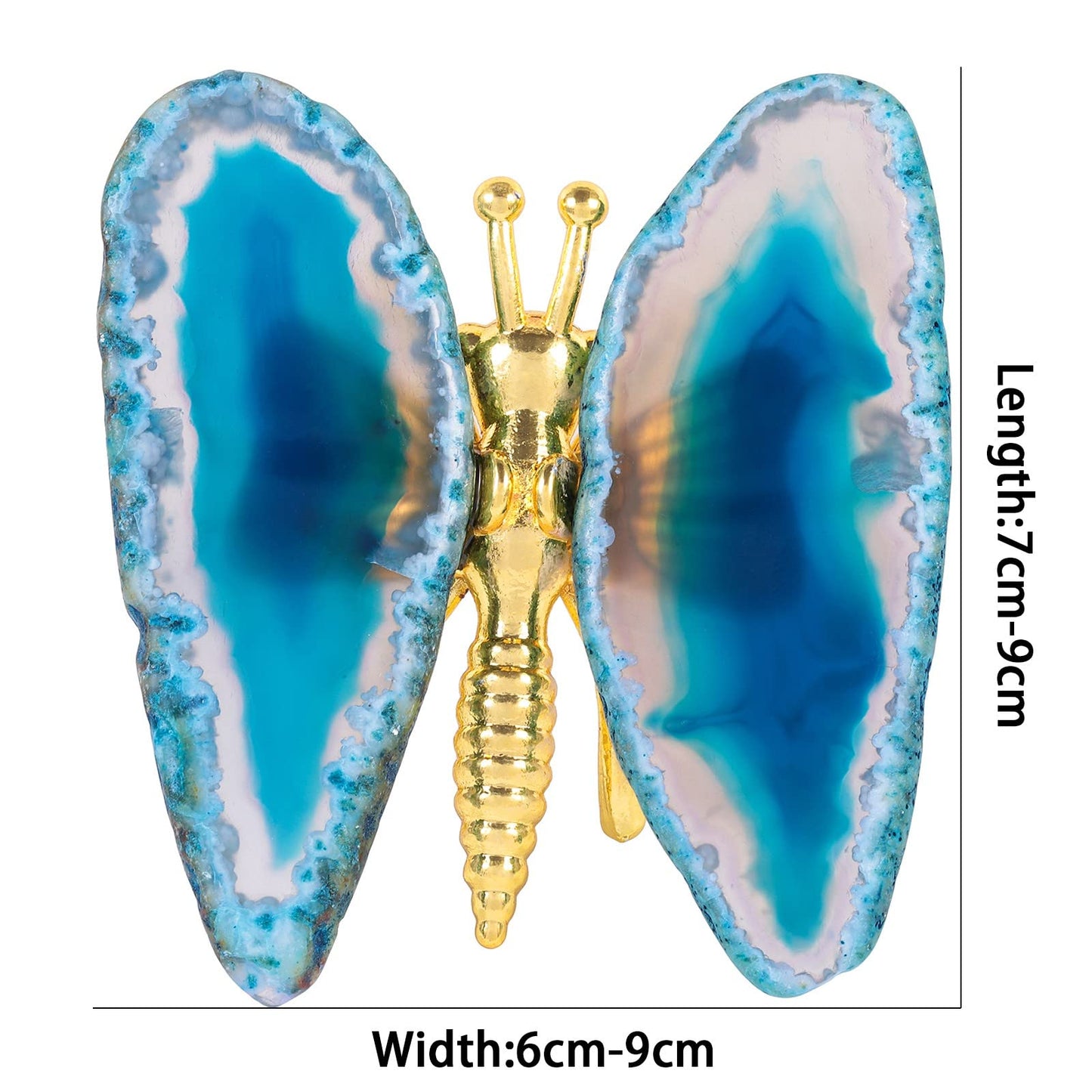 SUNYIK 2PCS Blue Agate Slice Butterfly Stand Figurine, Healing Stone Butterfly Wings Decor for Home Office Table Desktop