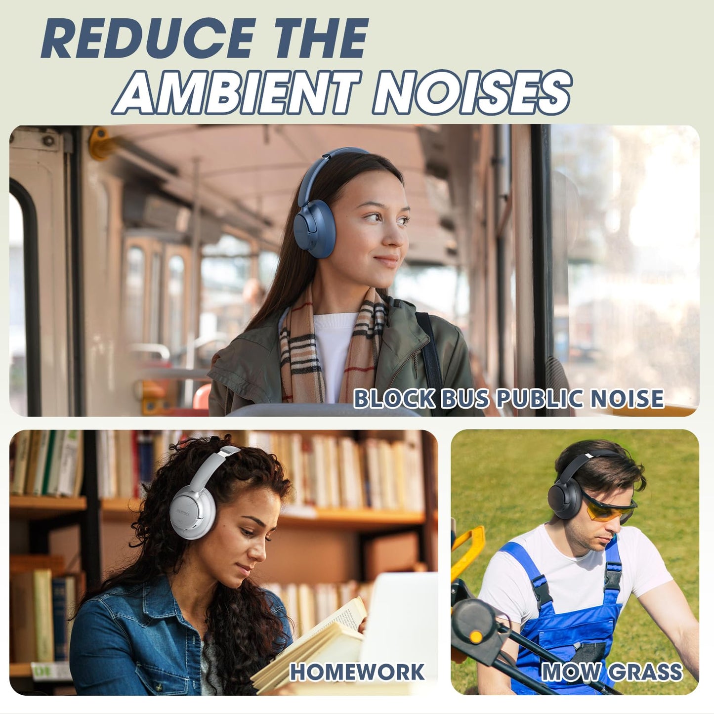 BERIBES Upgraded Hybrid Active Noise Cancelling Wireless Headphones with Transparent Modes,70H Playtime Bluetooth Headphones Wireless with Mic, Deep Bass,3.5MM Cable,Soft-Earpads,Fast Charging-Blue