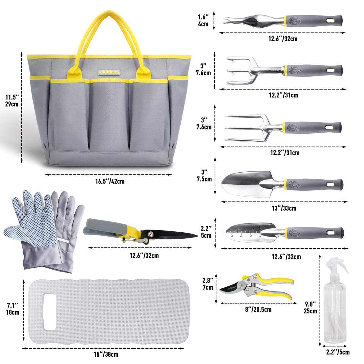 Jardineer 11Pcs Gardening Tools Set - Durable Hand Garden Tools, Knee Pad, Grass Shear, Tote Bag, Spray Bottle, Gardening Gifts for Mom Women Men