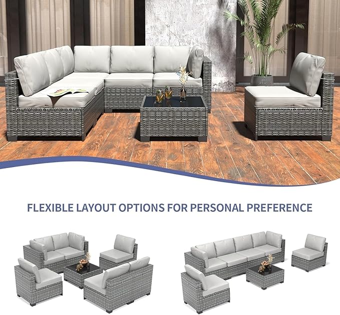 GarveeLife 7 Pieces Patio Furniture Set, Rattan Sectional Patio Sofa Set