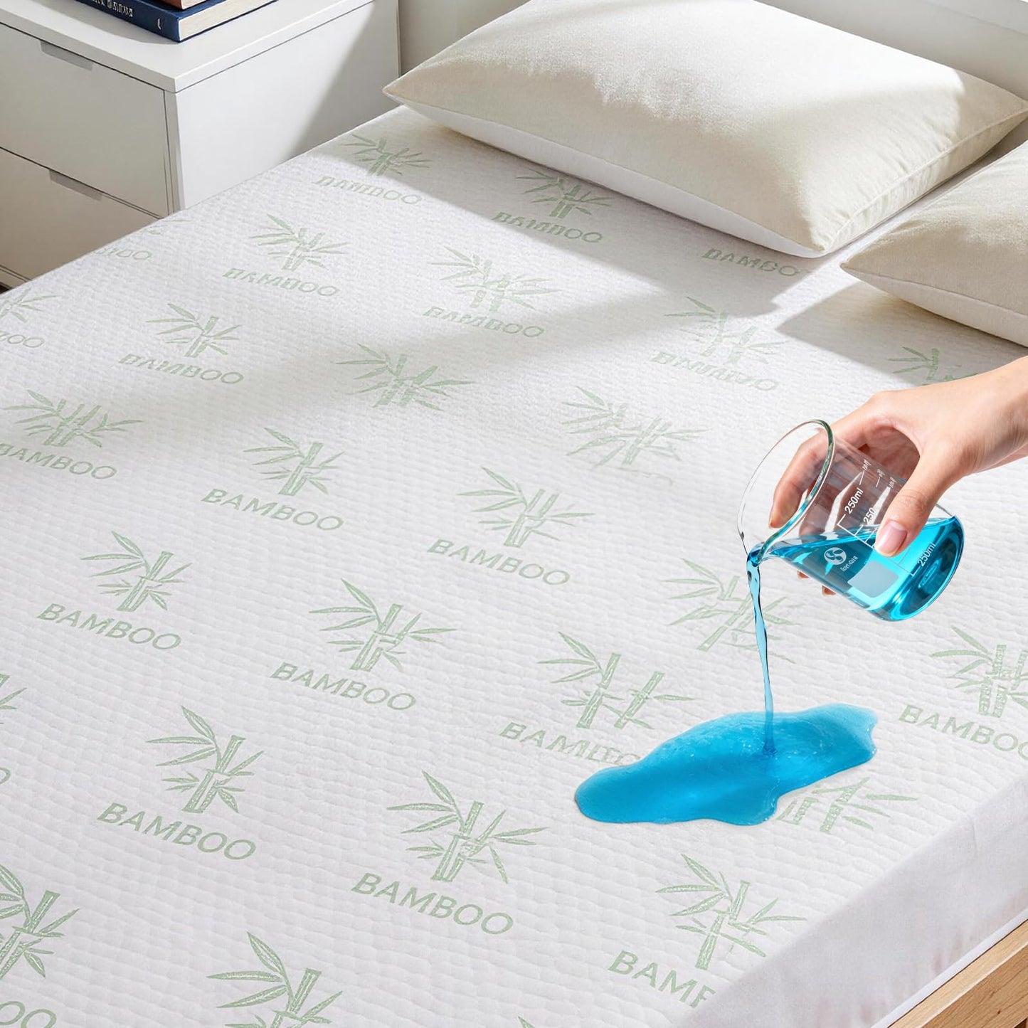 KAYWAZY Waterproof Mattress Protector Full Size - Cooling Breathable Mattress Cover for Full Bed, Noiseless Soft Bed Pad Cover, Snug Fit Deep Pocket 6''–18'', Ideal for Dorms & Guest Rooms, Green