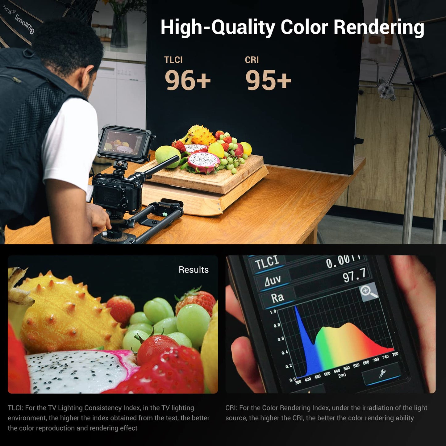 SmallRig RC 220B 220W Bi-Color LED Video Light 2700K-6500K 84500 Lux@3.3ft Continuous Lighting CRI 95+ TLCI 96+ w/Bowens Mount, Manual and App Control Remotely Professional Studio Spotlight