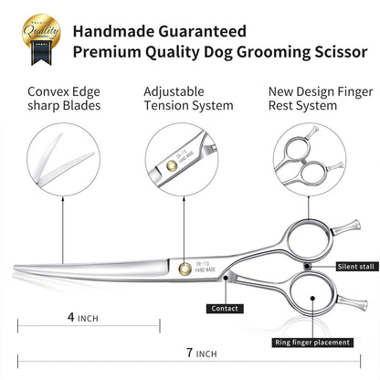 Dream Reach Dog Grooming Scissors - Professional Silver 7" Curved Trimming Shears for Dog Cat Pet Japanese 440C Stainless Steel