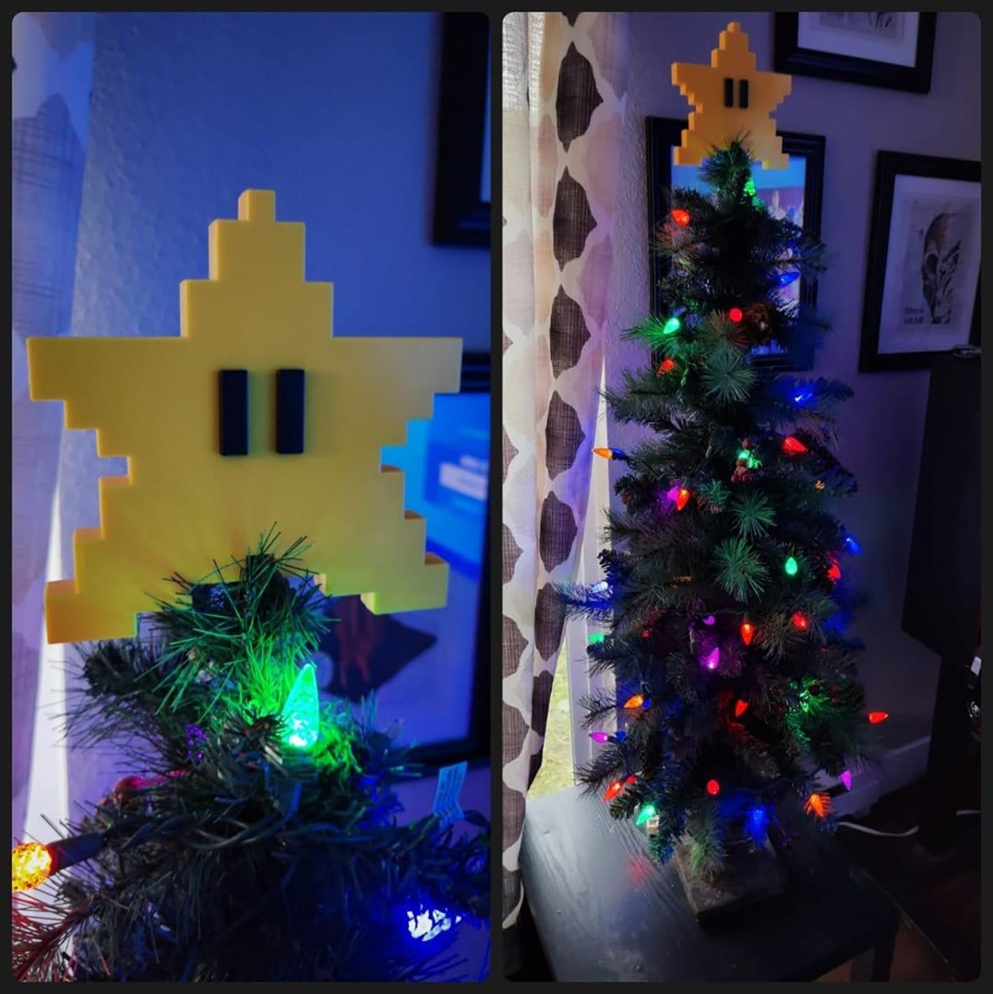 Christmas Tree Star Topper Funny Tree Decorations, Xmas Yellow Star Tree Topper for Indoor Home Holiday Party Birthday Ornament
