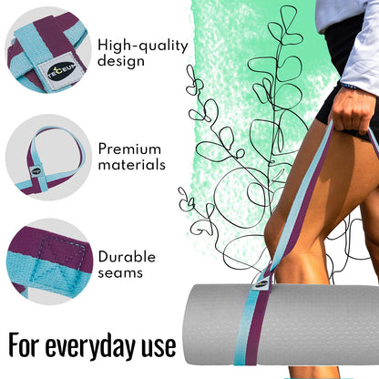 TECEUM Yoga Mat Strap – 30+ Colors – Adjustable Mat Holder Sling Carrier for All Mats [Mat Not Included]