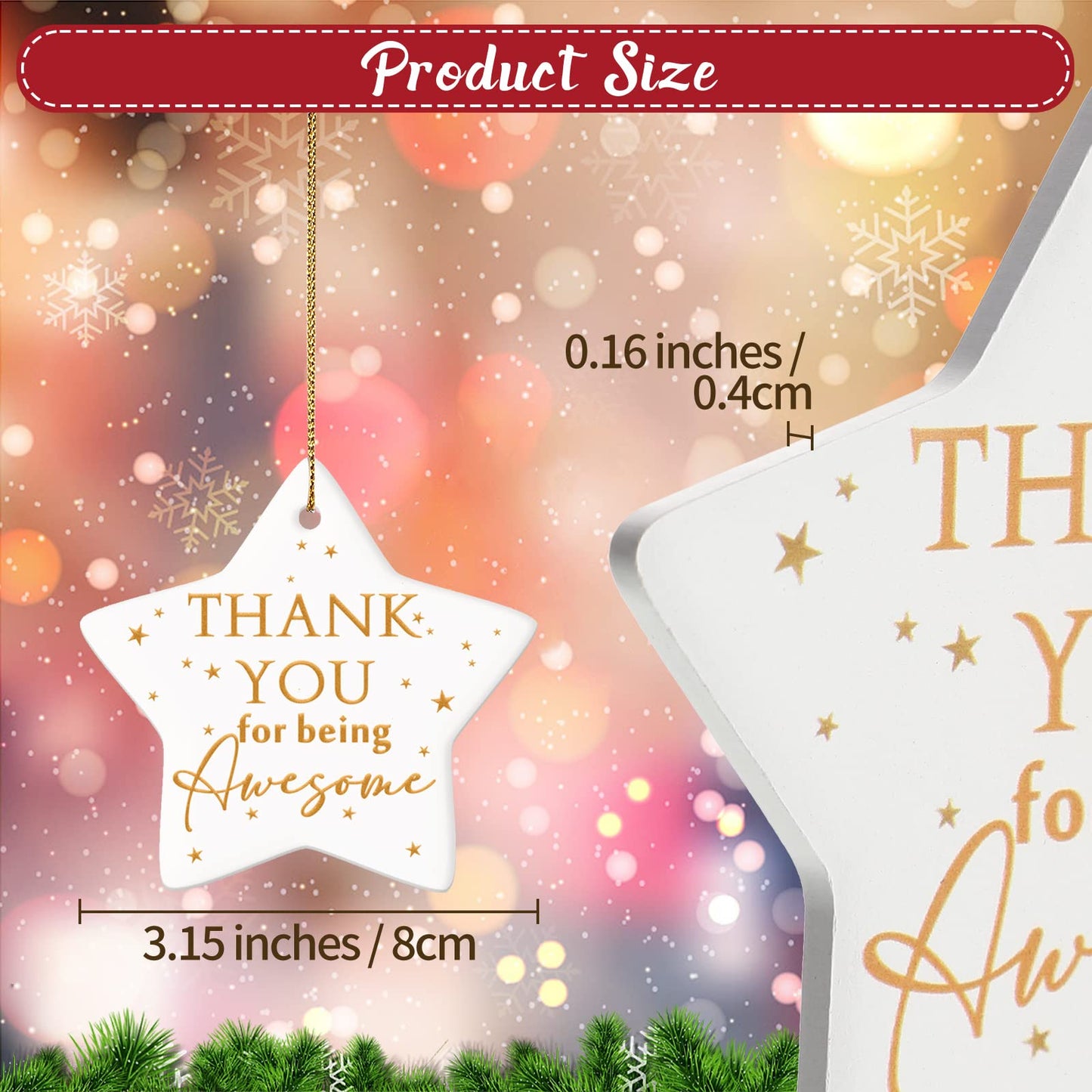 Sieral 10 Pcs Thank You Ornaments Bulk Christmas Office Gifts for Coworker Employee Star Ceramic Double Sided Thank You for Being Awesome Xmas Decor Inspirational Gift Teacher Nurse Team Customers