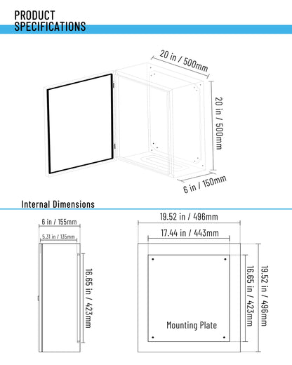 Waterproof Electrical Enclosure 20 x 20 x 6'', Outdoor Electrical Box Weatherproof, Electrical Junction Box with Reinforced Lock