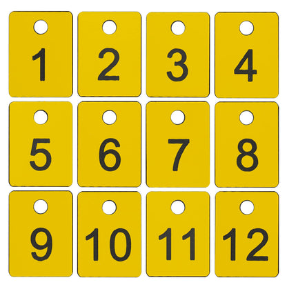 StayMax Plastic Numbered Tags Rectangle Key Number Tags Number Disc with Hole (1-50, Yellow)
