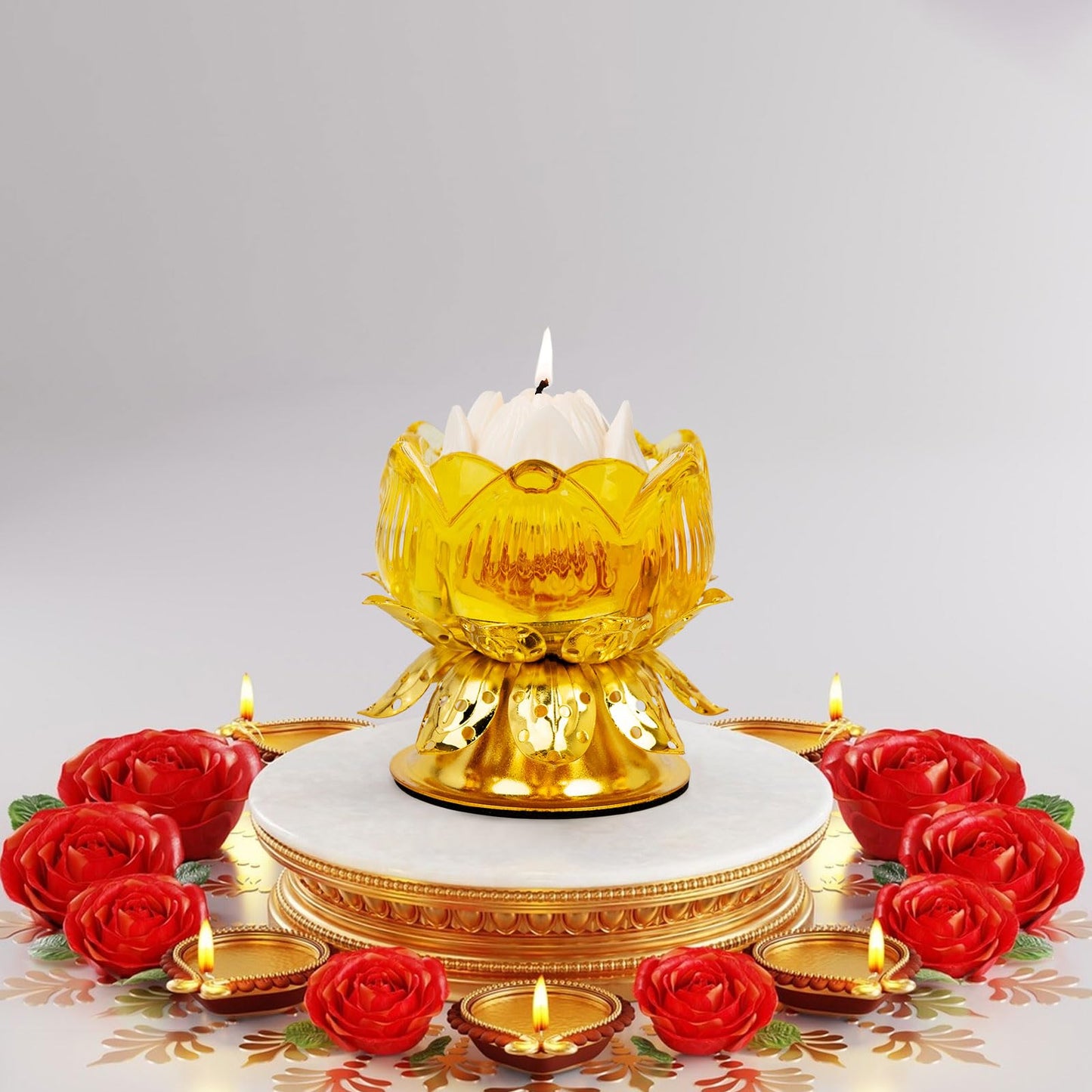 Awexilup 2 PCS Lotus Candle Holder, Gold Tealight Candlestick for Table Centerpiece Wedding Party Ornament, Indian Diyas Oil Lamps for Diwali Pooja Ghee, Buddha Temple Home Decor
