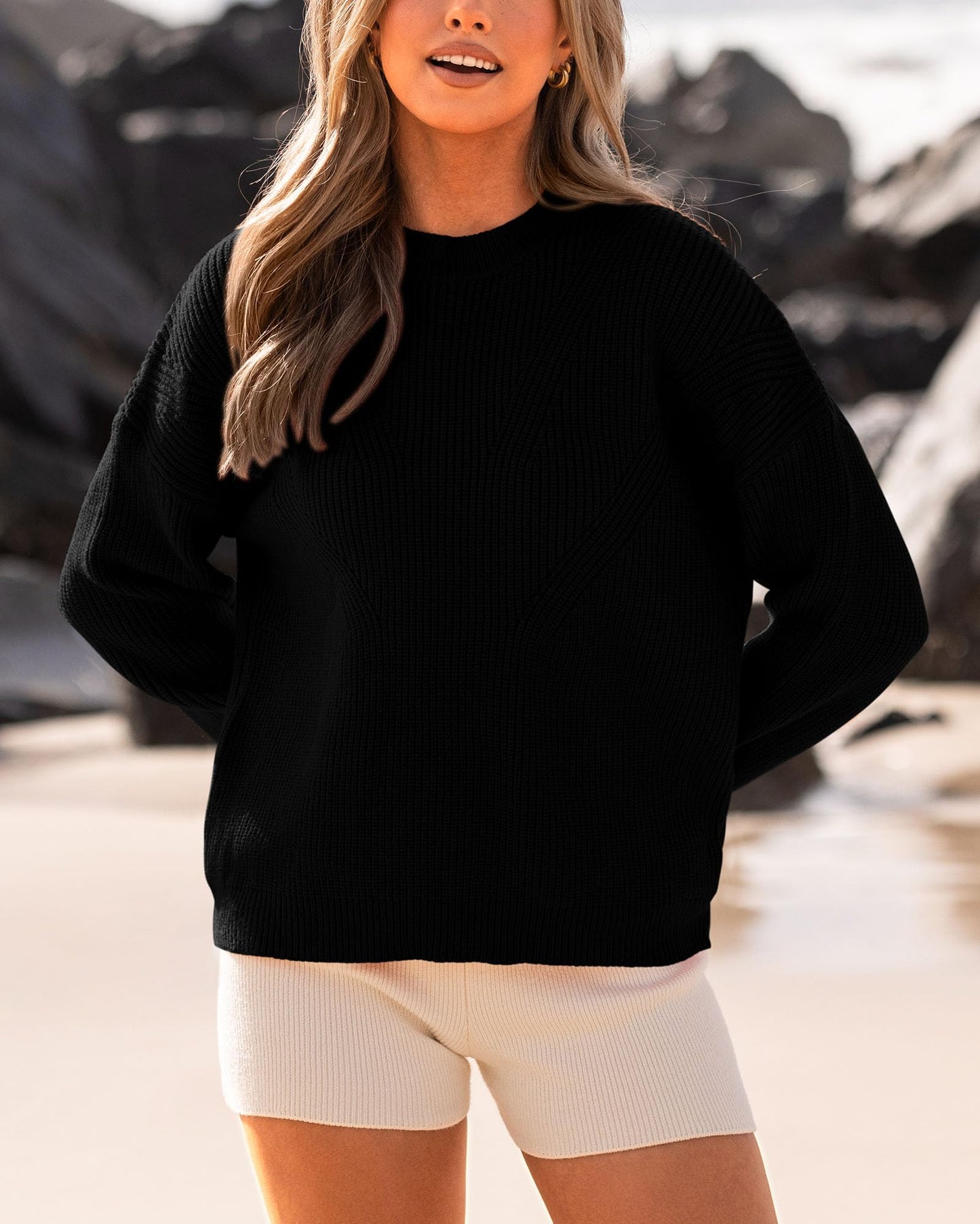 BTFBM Womens Casual Long Sleeve Sweaters Crew Neck Oversized Ribbed Knit Pullover Sweater 2025 Fall Winter Jumper Tops