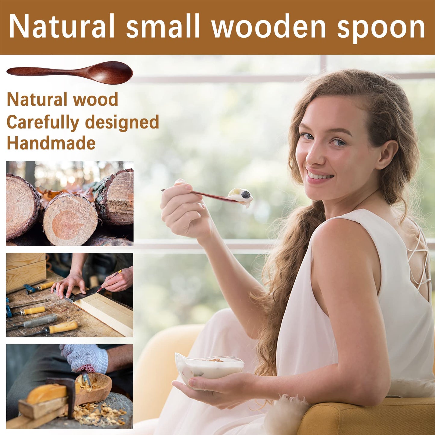 Hefild 7 PCS 5.78 Inch Small Wooden Spoons and 6 PCS 6.7 Inch Small Wooden Spoons for Soup