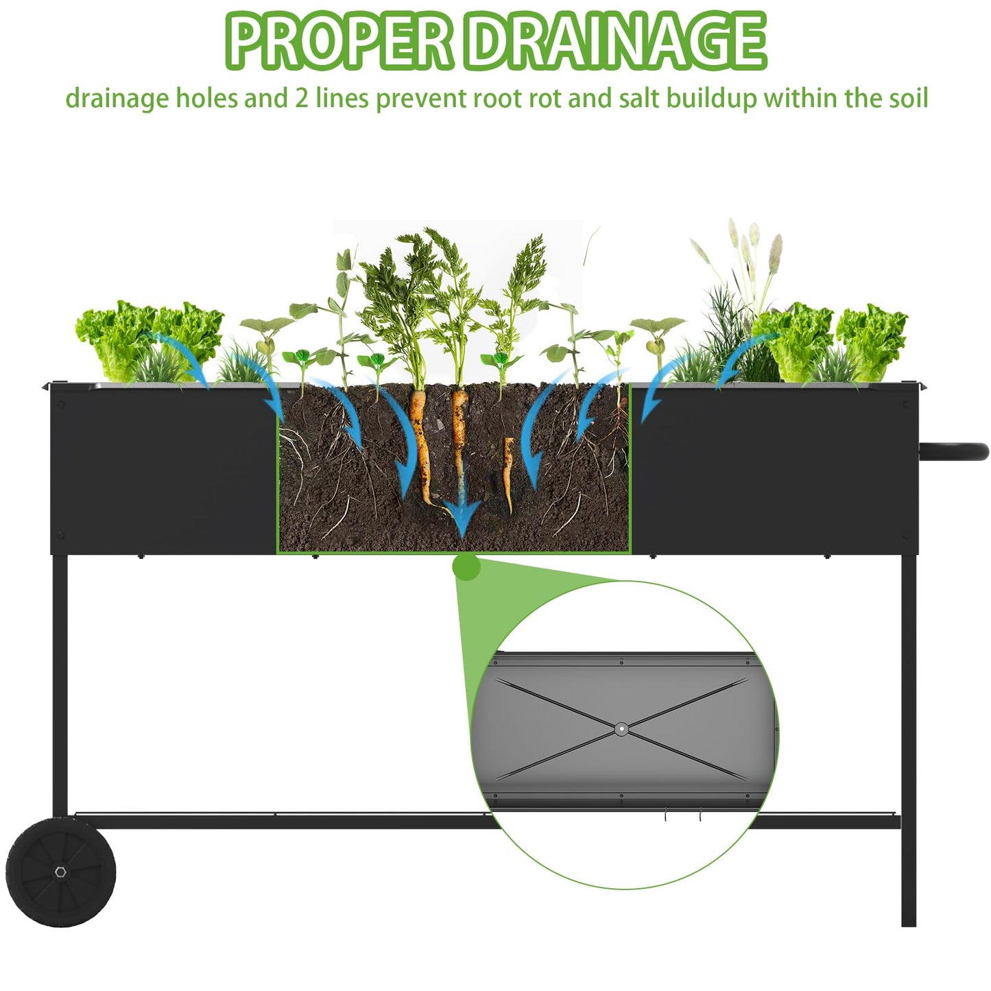 JWPEHOE 51 × 26 × 31.5 Inches Raised Garden Bed with Legs/Storage Shelf, Mobile Planter Box for Outdoor Plants, Elevated Garden Bed for Backyard, Balcony, Black
