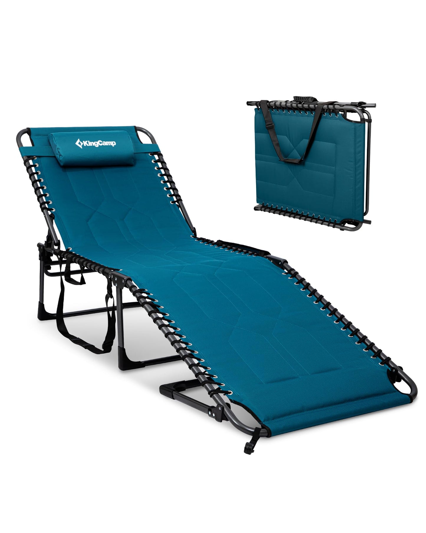 KingCamp Oversized Tanning Chair, Extra-Wide Padded Folding Chase Lounge Chairs Portable Adjustable 5-Position 440lbs Heavy Duty Lounger with Double-Layer Oxford for Outdoor Beach Patio Sun Pool Blue