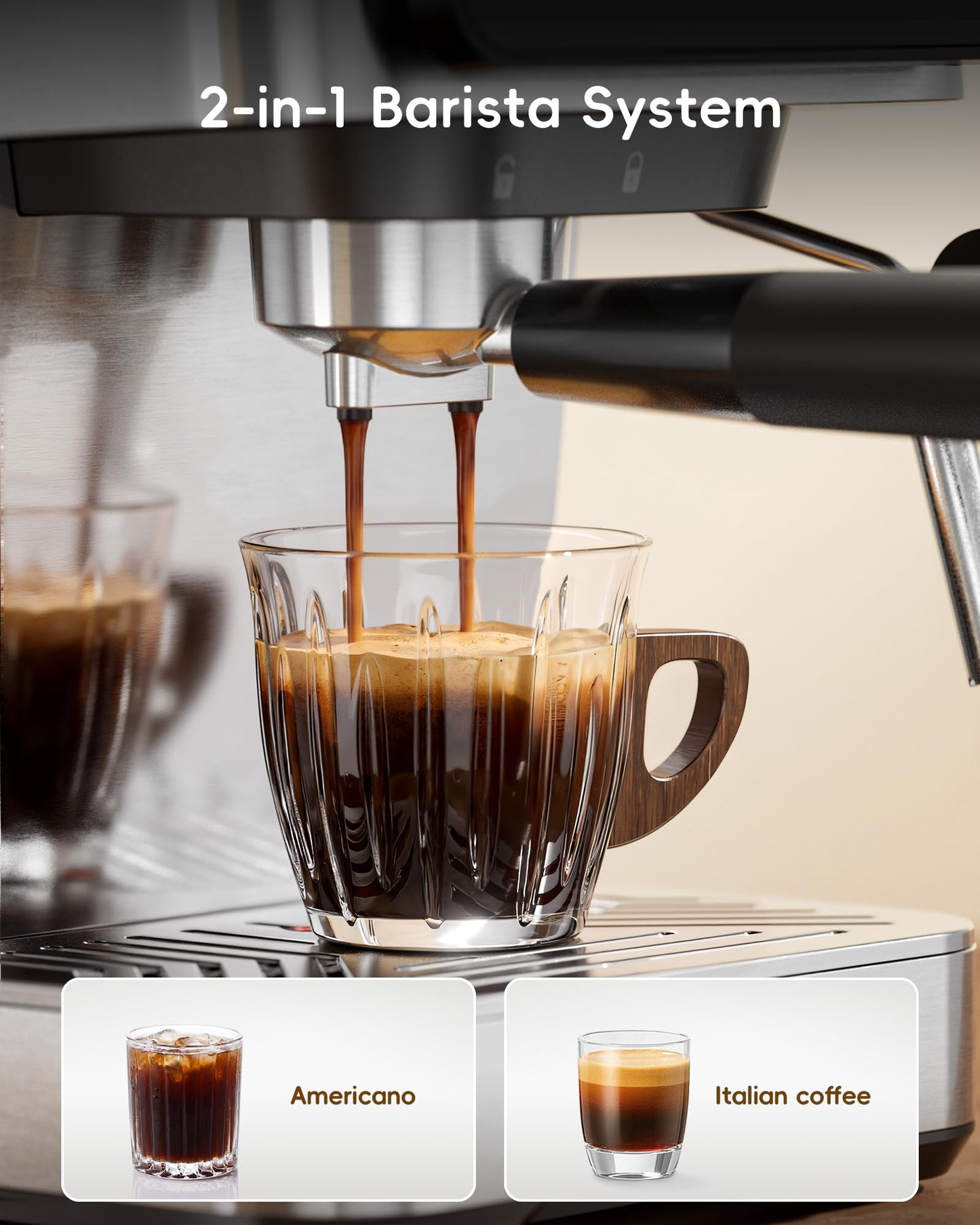 ecozy Espresso Machine & Coffee Maker Combo with Milk Frother, Guided Touchscreen Brewing, Create Café-Style Lattes, Cappuccinos & Americanos at Home, Smart Touchscreen, Stainless Steel