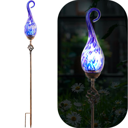 Naboher Garden Solar Lights Outdoor, Decorative LED Pearlized Glass Spiral Garden Stake with Finial, Hand Blown Glass and Metal Outdoor Decoration, 3 x 36 Inch (Dark Blue)