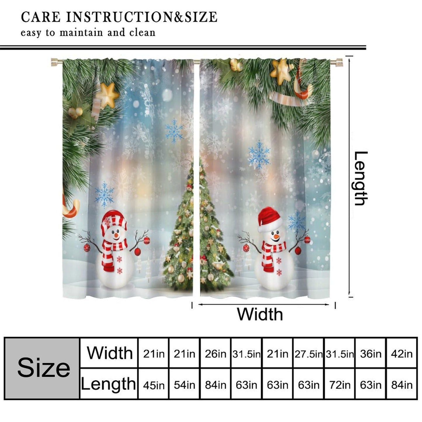 FengMingRui Christmas Curtain Christmas Happy Holidays Winter Snowflake Holiday Christmas Snowman Decor Window Treatment Bedroom Living Room Decor Window Drapes 42" W X 45" L