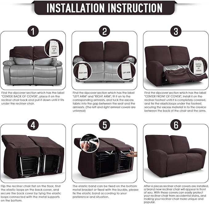 TAOCOCO Recliner Loveseat Slipcover, 6 Pieces Dual Recliner Sofa Covers