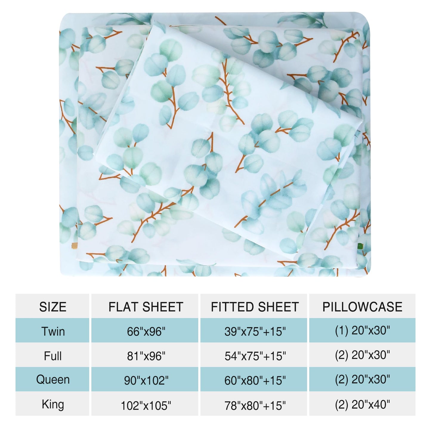 Viviland Queen Bed Sheet Set - 4 Piece Double Brushed Microfiber Bedding - Deep Pocket Up to 15", Ultra Soft, Breathable & Wrinkle Resistant Skin-Friendly Cooling Sheets for Adult - Eucalyptus Dew(Q)