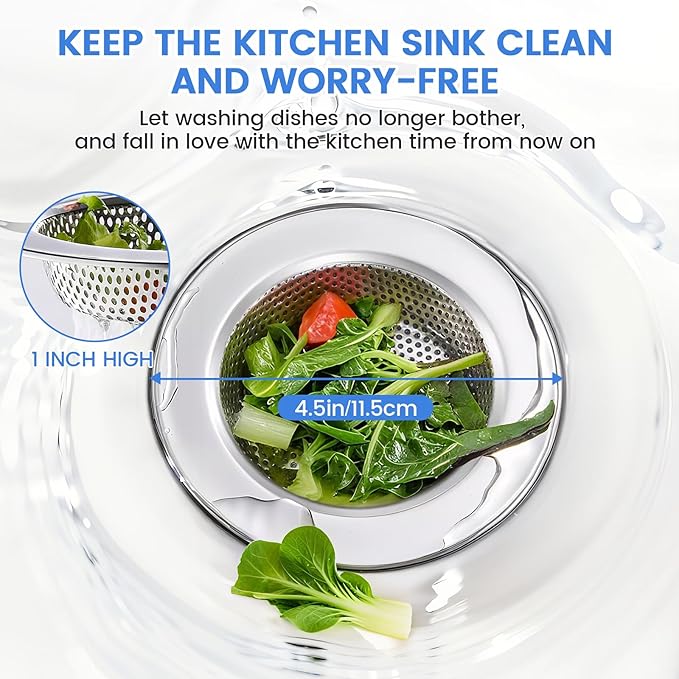 Kitchen Sink Strainer, Stainless Steel Sink Drain Strainer, Dishwasher Safe