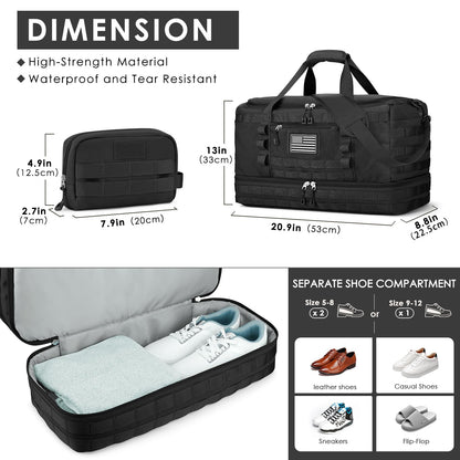 ETRONIK Gym Bag for Men Women, Carry on Luggage 22x14x9 Airline Approved, Tactical Travel Duffle Bag with Toiletry Bag and Shoe Compartment, Weekender Overnight with Wet Pocket for Workout, Black