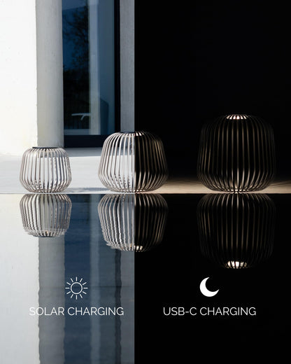 LUUK Studio SOLIS Wireless Solar LED Bedside Lamp, Warm White Dimmable Glow, Cordless Indoor Lantern & Outdoor Light, USB-C Rechargeable, Bedroom, Balcony, Patio, Soft Contemporary, Warm Taupe, Size L