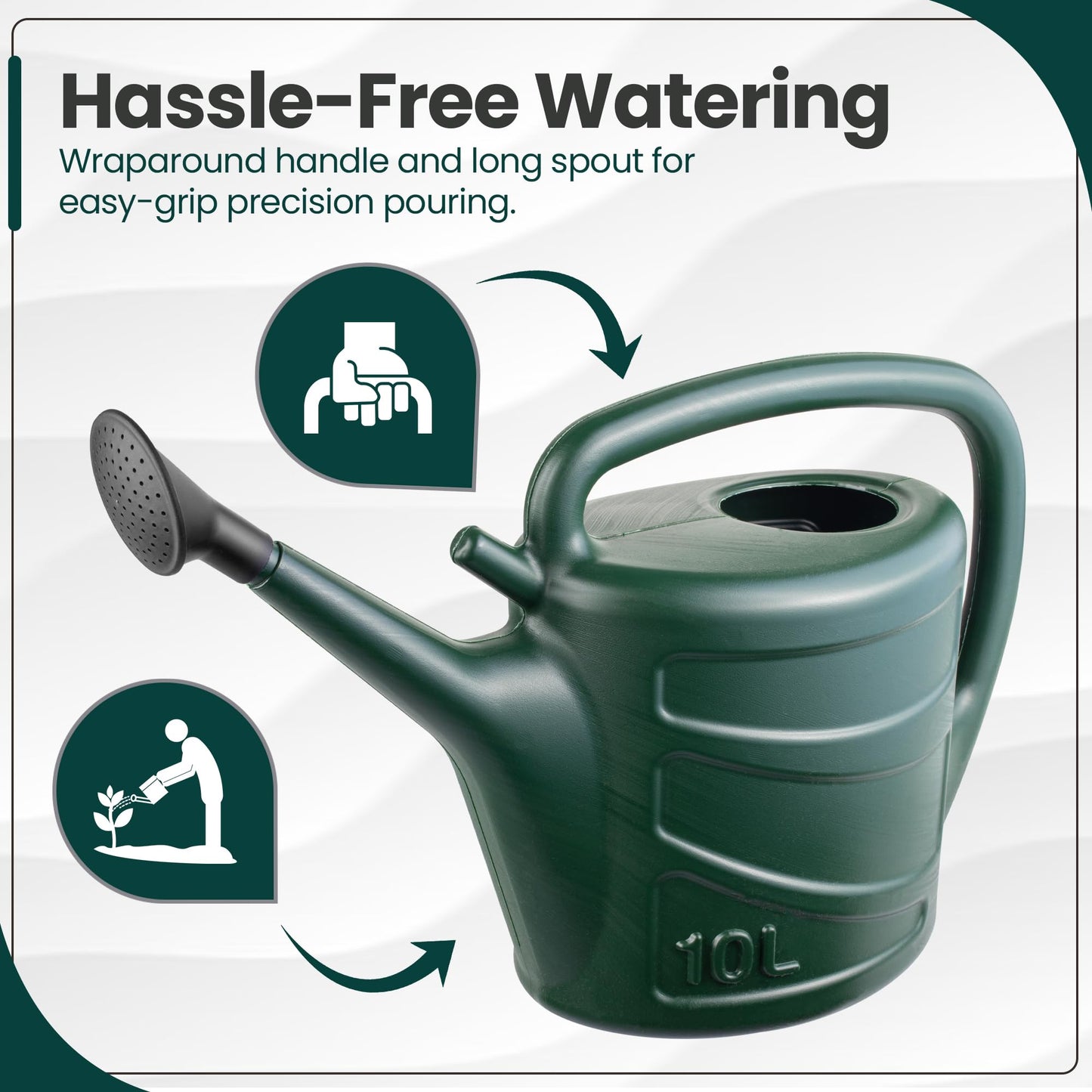 Hardys 10L Green Rose Watering Can - Outdoor & Indoor Watering Can with Detachable Sprinkler Rose Head, Long Spout Water Can for Houseplant & Garden Plants