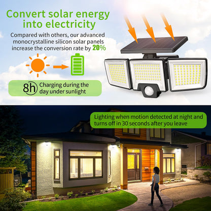 CLAONER Solar Lights Outdoor, Upgraded 216 LED Motion Sensor Security Light with 360° Wide Lighting Angle, Easy to Install, IP65 Waterproof Durable Solar Powered Flood Lights for Outside