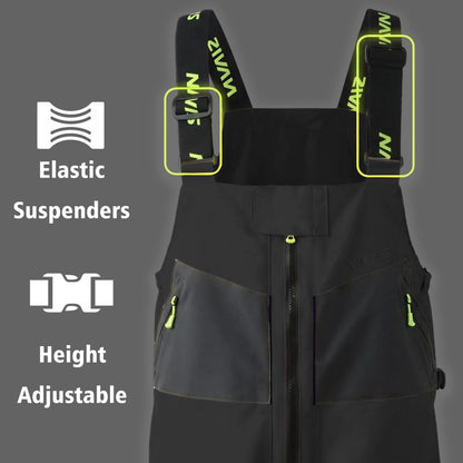 Men's Ocean Sailing Suit Offshore Sailing Jacket & Bib Pants Combi Clothes Set - Hi-Vis Wet Weather Gear Hips & Knees Patches (Black, Large)