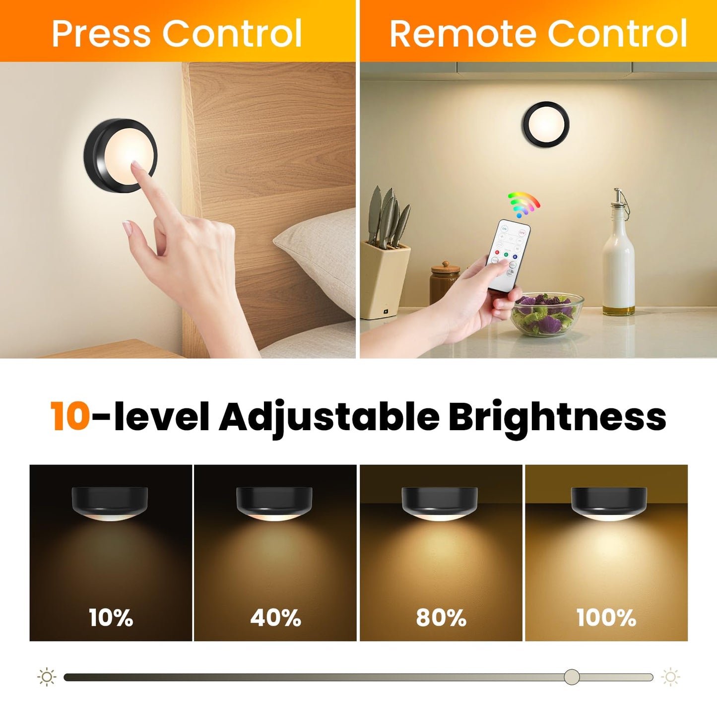 Ahuledlight LED Puck Lights with Remote Control, 16 Color Changing Wireless Under Cabinet Lighting with Dimmer & Timer, AAA Battery Operated,Under for Closet Bedroom Kitchen, Stair (12 Pack Black)