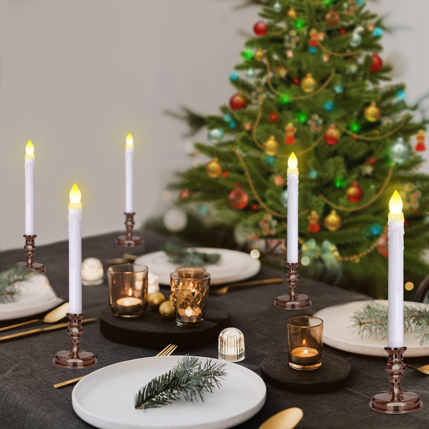 Kithouse Flameless LED 12 Pack Window Candles with Drip Texture,Removable Candle Holders,24 AAA Batteries,Daily Timer,ON/Off Remote,12 Window Suction Cups,Christmas Home Wedding Decor (Brown)